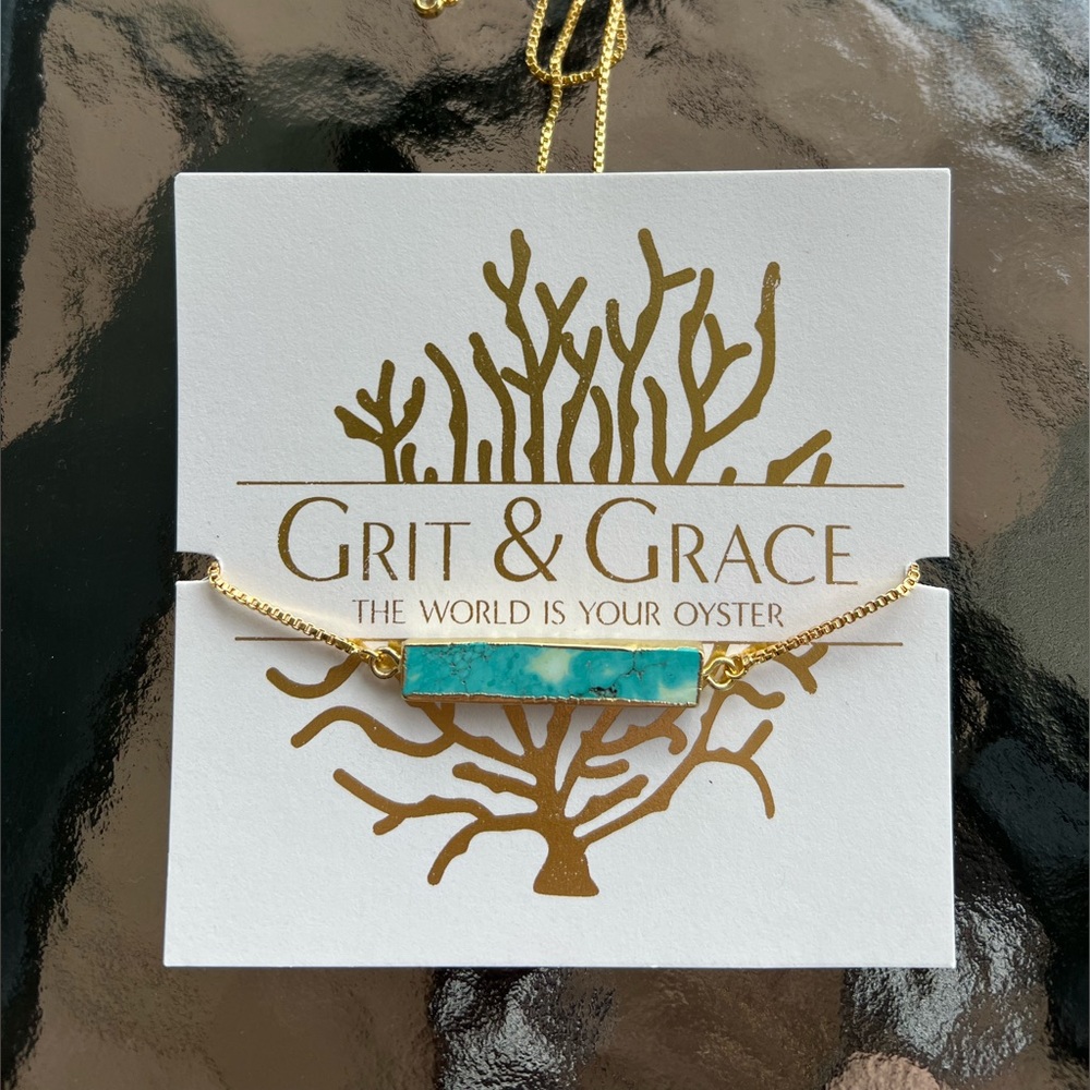 Grit & Grace necklace, adjustable, gold plated with turquoise stone. NWT